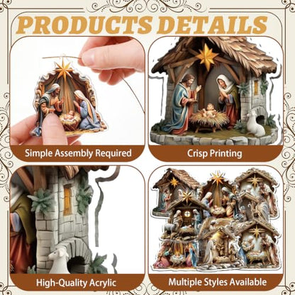 Wenqik 12 Pcs Christmas Nativity Scene Ornaments for Tree Acrylic,Vintage - style: Vintage