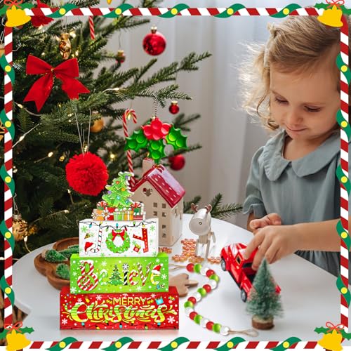 Britimes Christmas Tiered Tray Decor Set, 4 Pack, Wooden Table Sign Holiday - color: Joy Tree