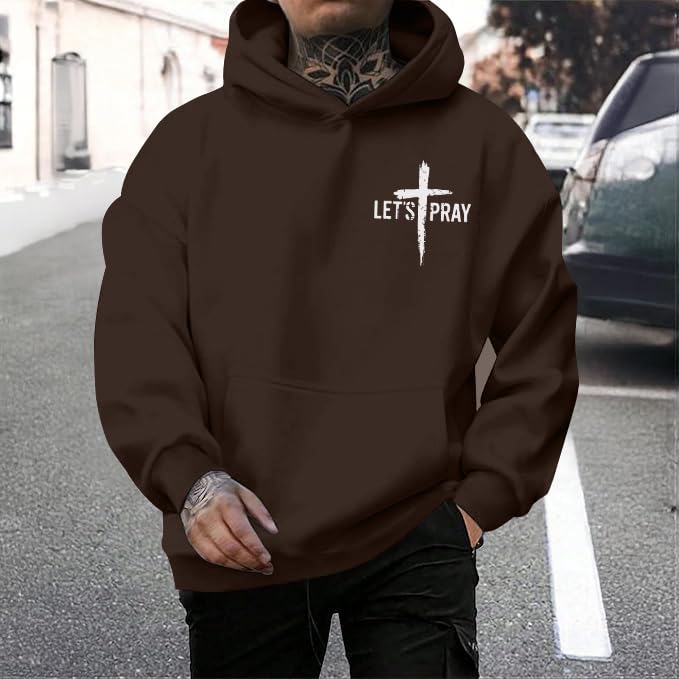 Christian Hoodies for Men Jesus Cross Casual Tops - color: Brown, size: XX-Large
