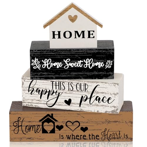 Geelin 4 Pcs Farmhouse Wood Table Decor Rustic Sweet Home Tiered Tray Decor - style: Home