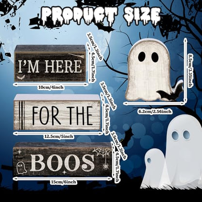 Lineshading 4 Pcs Halloween Table Decoration Ghost Wooden Tiered Tray Decor - style: Bat Ghost