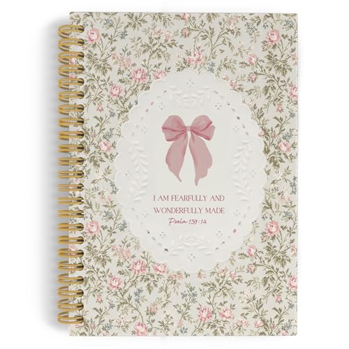 YLZlhb BohDo Floral Bow Christian Spiral Notebook Journal, Bible Verse Notebooks for Note Taking, Christian Gifts for Women, I Am Fearfully and Wonderfully Made Hardcover Spiral Journal 5.5x8.3 Inches - color: pink bow
