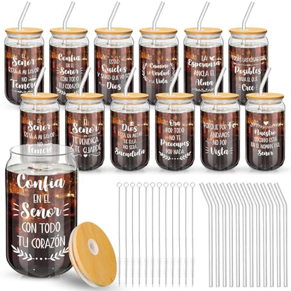 12 Pcs Christian Glass Cups Bulk Christian Gifts for Woman,Español - style: Español
