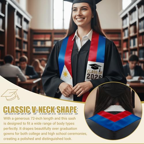 National Flag Graduation Stole Sash - 72" Long Unisex Honors Stole for Students - color: Philippines
