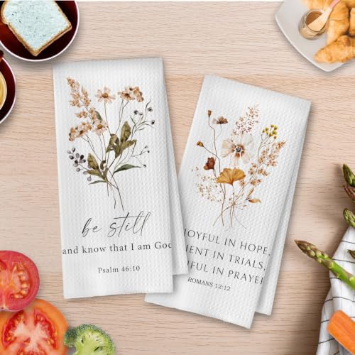 Bible Christian Kitchen Towels Set - Christian Bible Verse Decorative Waffle Dish Towels, Floral Hand Tea Towels, Christian Gifts for Women, 16×24 Inches Set of 2 - color: Christian- 07