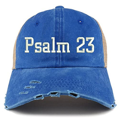 Trendy Apparel Shop Psalm 23 Frayed Bill Trucker Mesh Back Cap - color: Royal
