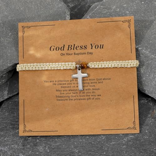 Christian Gifts for Women Men,Adjustable Religious Cross Brided String Faith Bracelet,Minimalism Catholic Baptism Accessories Jewelry Gifts Friendship - color: Beige