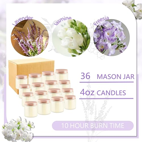 ACITHGL 36 Pcs 4oz Mini Mason Jar Candles Small Scented Candles Bulk Aromatherapy Ideal Souvenir Favors for Wedding Birthday Party (Freesia, Lavender, Jasmine, Pink) - color: Pink, style: Freesia, Lavender, Jasmine