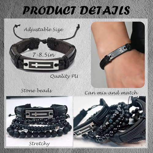 Punk Braided Leather Bracelets for Men Women Tribal Wrap Wristband - color: Black Cross