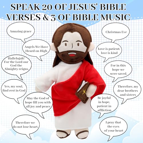 Yelakey Jesus Plush - 13.4“ Voice Jesus Plush Toy Speaking 20 Bible Verses and Singing 3 Bible Songs, Religious Stuffed Doll for Kids, Christian Easter Gift for Church and Sunday School - color: Red