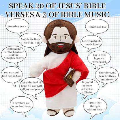 Yelakey Jesus Plush - 13.4“ Voice Jesus Plush Toy Speaking 20 Bible Verses and Singing 3 Bible Songs, Religious Stuffed Doll for Kids, Christian Easter Gift for Church and Sunday School - color: Red