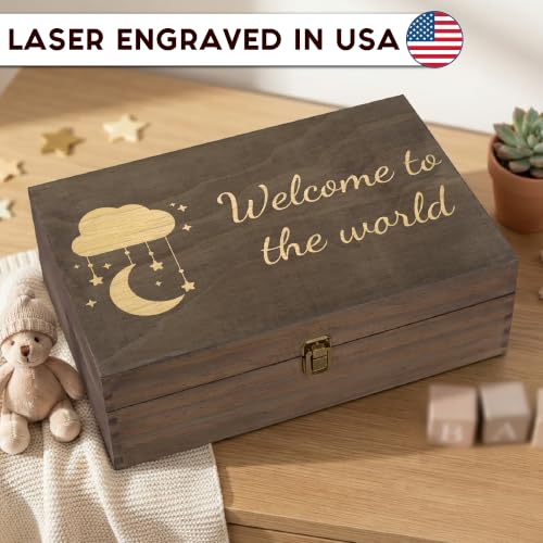 Welcome to the World Engraved Wooden Keepsake Box, Newborn Baby Memory Box with Inside Engraving, Baby Milestone Storage Box for Photos, Cards & Precious Keepsakes , X-Large ,14.15 x 9.5 x 4.5" - size: X-Large, style: Baby