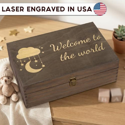 Welcome to the World Engraved Wooden Keepsake Box, Newborn Baby Memory Box with Inside Engraving, Baby Milestone Storage Box for Photos, Cards & Precious Keepsakes , X-Large ,14.15 x 9.5 x 4.5" - size: X-Large, style: Baby