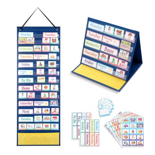 2-in-1 Autism Visual Schedule Pocket Chart with Cards for Classroom - size: Visual Schedule