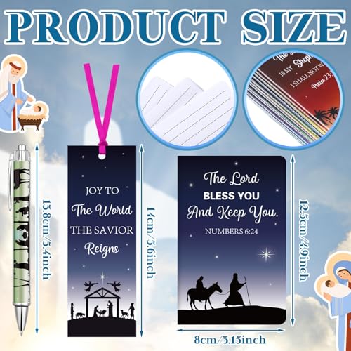 72 Pcs Christian Gifts Bulk Christmas Nativity Bookmark Bible Verse Ballpoint Pen Religious Scripture Notepads Prayer Journal Inspirational Notebook Mini Notepads for Women Men Church Xmas Office