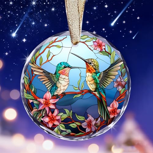 Hummingbird Stained Glass Sun Catchers Indoor Window - Humming Bird Suncatchers for Windows Hanging, Hummingbird Gifts for Women, Bird Watching Gift for Mothers Day, House Warming Gifts New Apartment - color: Blgs002