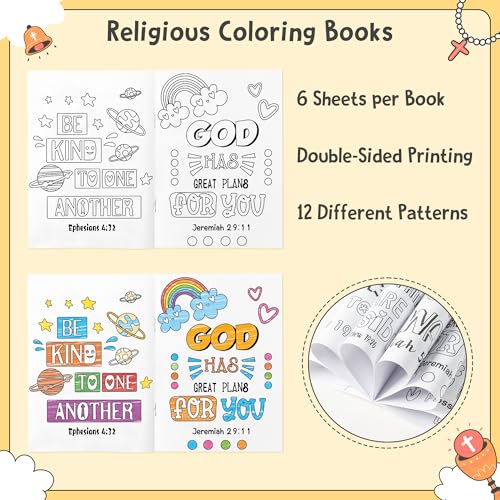 48Pcs Religious Coloring Books Bible Verses DIY Color-in Pages - color: A-bible Style ② (48pcs)