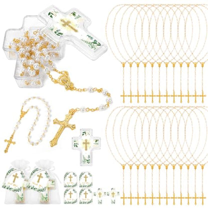 ANGOLIO Baptism Religious Gift Bulk, Bead Rosary Cross Necklaces