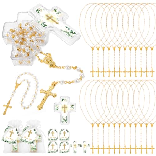 ANGOLIO Baptism Religious Gift Bulk, Bead Rosary Cross Necklaces