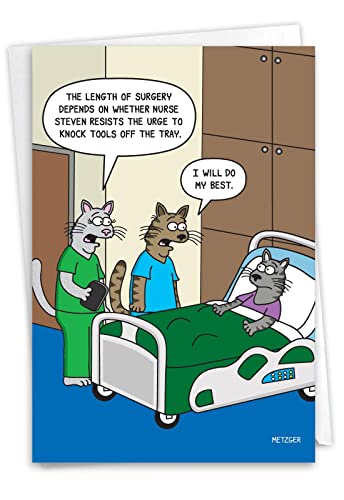 NobleWorks Hilarious Get Well Greeting Card with 5 x 7 Inch Envelope (1 Card) Surgery Cats C10268GWG - style: Surgery Cats