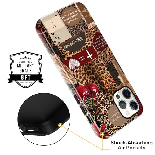 for iPhone 12 Pro Max 6.7'' Brown Cheetah Christian Phone Case - color: Red Cherry Leopard Collage, size: iPhone 12 Pro Max
