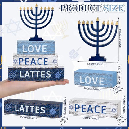 Geelin 4 Pcs Hanukkah Wooden Table Decorations for Home - style: Peace