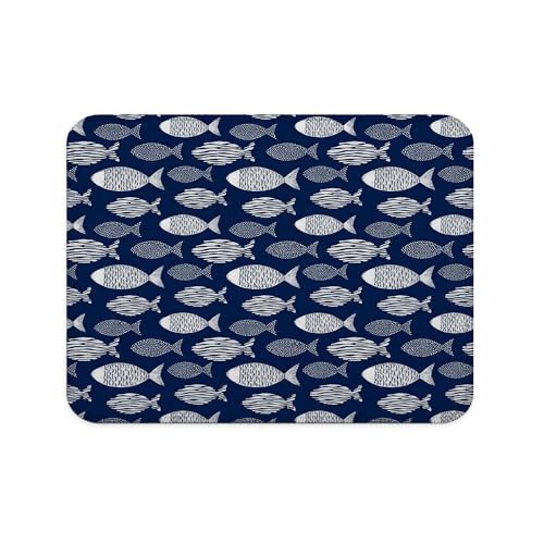 Navy Blue Fish Coastal Beach Mouse Pad, Nautical Ocean Fish Sea Life Mouse Pad for Lake Beach House Office Computer Laptop Desk Accessories, 9.5x7.9 Inch - color: Navy Blue