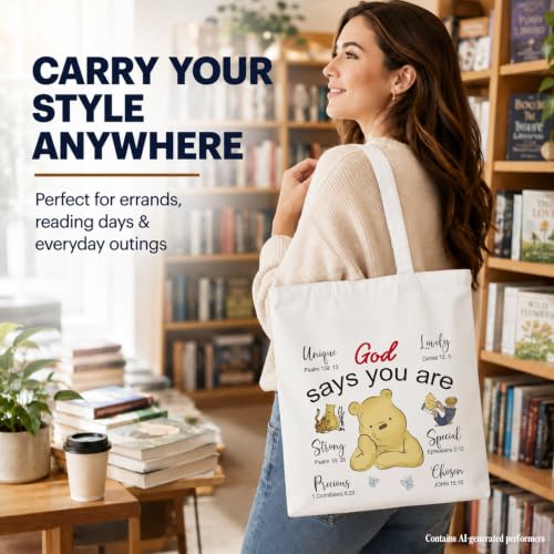 Cute Pooh Bear Aesthetic Reusable Tote Bag, Funny Gifts for Women Friends - color: Says