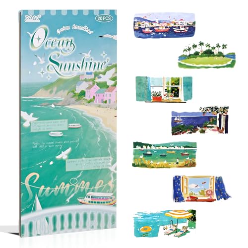 Summer Scenery Sticker Book, PET & Washi Stickers for Journaling - color: Blue-ocean Sunshine