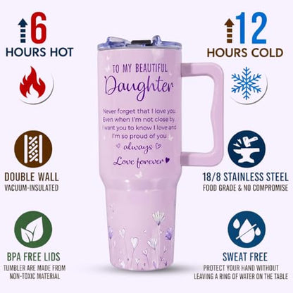 Daughter Birthday Gifts, 40oz Insulated Stainless Steel Tumbler with Handle, Inspirational Gifts for Daughter from Mom and Dad, Birthday Graduation Present Ideas for Daughters - color: Daughter