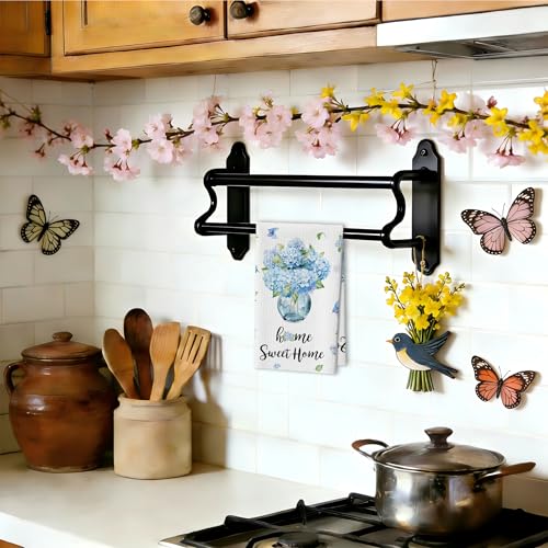 Blue Hydrangea Tea Towels For Kitchen, Home Sweet Home Floral Towel, 08 - color: Blue Home Sweet Home
