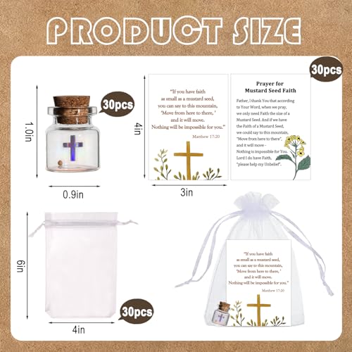 Christian Faith Favors bulk gifts - Mini Glass Bottle Keepsakes - color: White-Cross-30Pcs