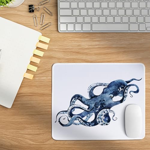 Watercolor Octopus Mouse Pad,Summer Blue Giant Octopus Desk Mat,Summer Nautical Marine Animal Gaming Mousepad for Office Home Laptop,Cool Ocean Themed Desk Decor for Men Gamers,10.2x8.2Inch - color: Blue Octopus