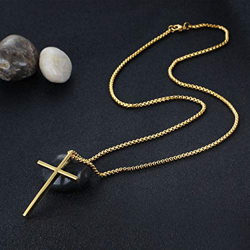 Stainless Steel Cross Pendant Necklaces for Men Women 24 Inch Chain - color: Gold