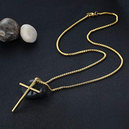 Stainless Steel Cross Pendant Necklaces for Men Women 24 Inch Chain - color: Gold