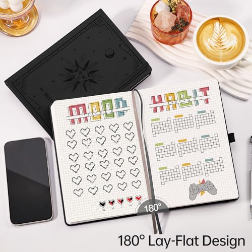 EMSHOI Graph Grid Journal Notebook, 192 Pages, A5 Size (5.7'' x 8.3'') - color: Black, style: Grid