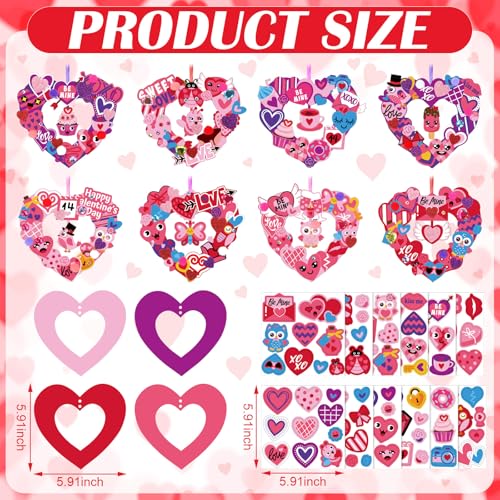 Hollowfly 48-Set Valentine's Day Wreath Craft Kit, 8 Paper Designs - style: Valentine's Day