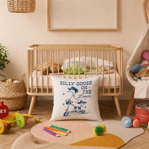 Funny Western Goose Pillow Cover 18x18, Trendy Blue Southwestern Cowboy Scooter Goose Decorative Pillow Cover Pillowcase for Nursery Kids Room Playroom Home Living Room - color: Western Cowgirls-13