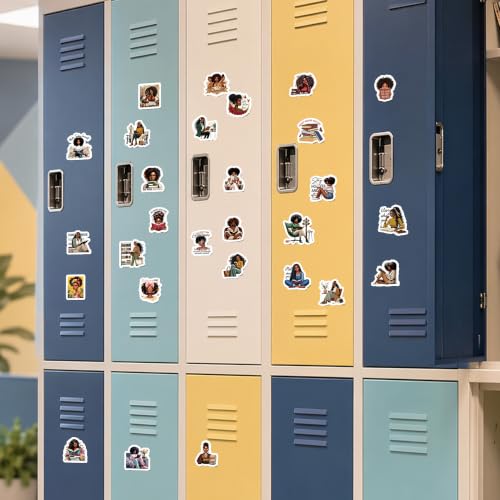 Black Girl Bookish Stickers - 50 Pcs Aesthetic Gift for Adult Women - color: Brown Bookish