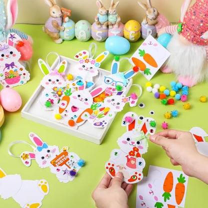 Funrous 48 Sets Crafts Kit Paper Crafts DIY Make Your Own Hanging Ornaments with Pompoms Diamond Stickers for Holiday Classroom Activities Party Favors, Easter Bunny - style: Easter Bunny