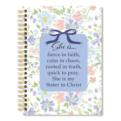 She is Fierce in Faith Calm in Chaos Spiral Notebook, Floral Purple Coquette Bows Notebook, Cute School Notebook for Women Girls, Inspirational Feminist Gifts for Women Friends Sister BFF - style: She is
