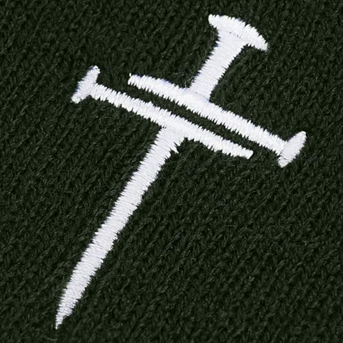 Christian Jesus Cross Beanie - Faith Winter Beanie Hats for Men Women - Religious Gifts for Christmas & New Years - color: Three Nails Cross/Army Green