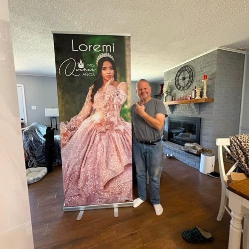 Custom Banner Aluminum Black Retractable Banner-Made in USA-33"x81" with Stand Roll up Banner for Business, Trade Shows, Stores, Advertising, Events, Personalized Banners - size: 33x81 Black Base