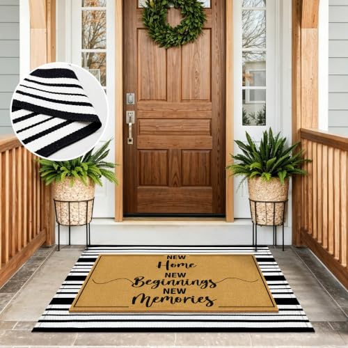 2 Pcs Welcome Mats Front Door Home Strip Layering Rugs for Outside Entrance - color: 2 Pcs Coir New Beginning