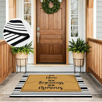 2 Pcs Welcome Mats Front Door Home Strip Layering Rugs for Outside Entrance - color: 2 Pcs Coir New Beginning