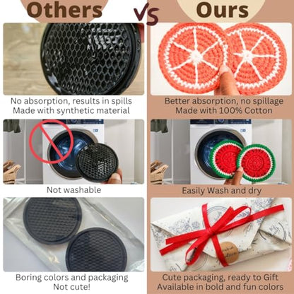 Cotton Crotchet Fruit Car Coaster Set (Zesty Pop) - color: Orange Punch