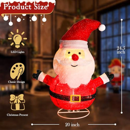 24.5" Lighted Christmas Santa, 3D Pre‑Lit Indoor Outdoor Decor - size: 24.5''*20''