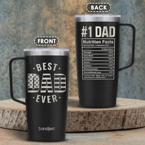 SANDJEST Best Dad Ever Tumbler with Handle 20oz Coffee Travel Mug Cup Grandfather Grandpas Grandfathers Grandad Birthday - Fathers Day - Christmas, Papa Grandpa from Granddaughter Grandson - color: Dad 4