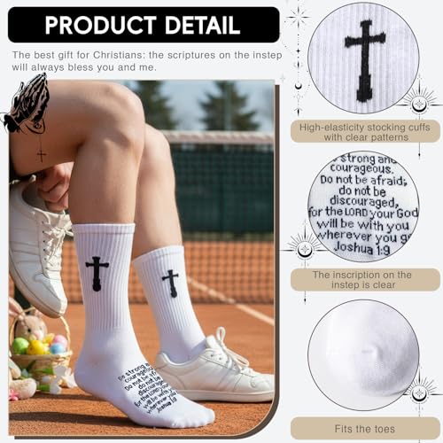 Unisex Cross Socks,Gifts for Christian On Easter and Christmas - color: Joshua 1:9 - White