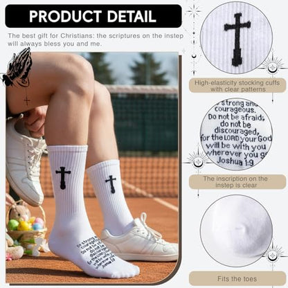 Unisex Cross Socks,Gifts for Christian On Easter and Christmas - color: Joshua 1:9 - White